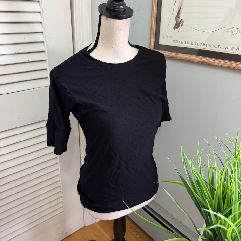 Helmut Lang Top Womens Small Black Fitted Tee Half Sleeve Minimalist Basic Luxe